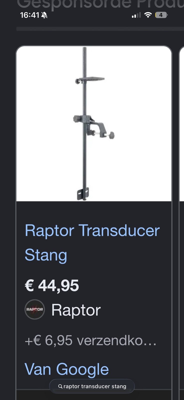 Raptor transducer stang, Ophalen of Verzenden, Zo goed als nieuw, Overige typen