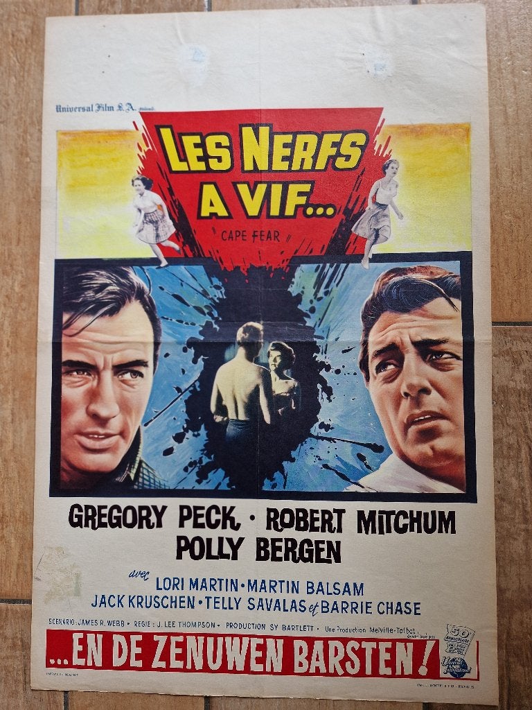 filmaffiche Cape Fear 1962 Gregory Peck filmposter, Rechthoekig Staand, Ophalen of Verzenden, Zo goed als nieuw, A1 t/m A3