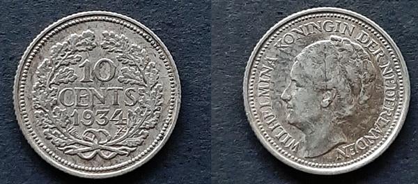 10 cent 1934, Postzegels en Munten, Munten | Nederland, Verzenden, Koningin Wilhelmina, 10 cent, Zilver
