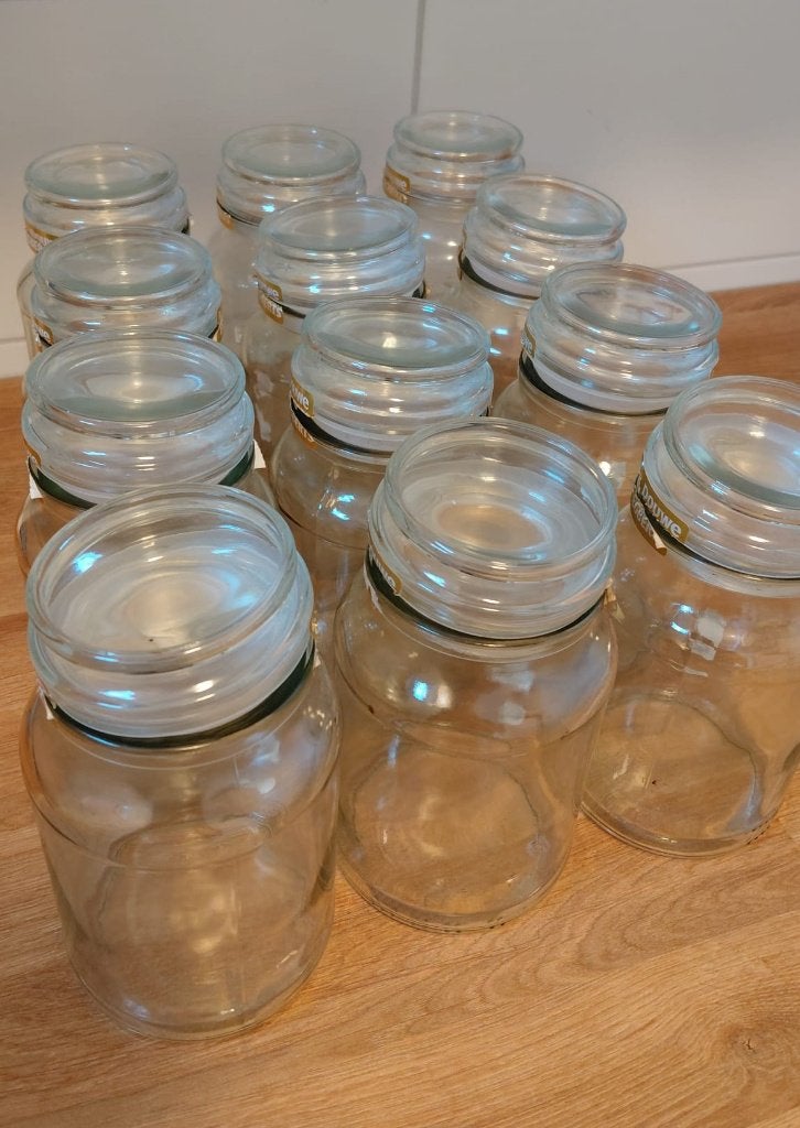14 glazen voorraadpotten, Douwe Egberts, Ophalen of Verzenden, Zo goed als nieuw, Overige typen