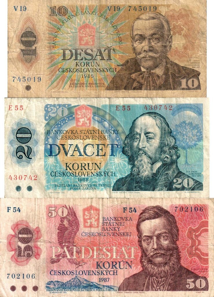 Tsjechoslowakije 10, 20, 50 korun 1986-88, Verzenden, Overige landen, Setje