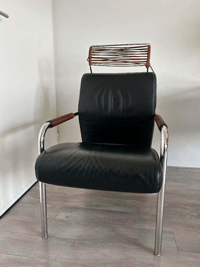 Originele Zanotta stoel Niccola zwart leer, Ophalen, Gebruikt, Zwart, Design