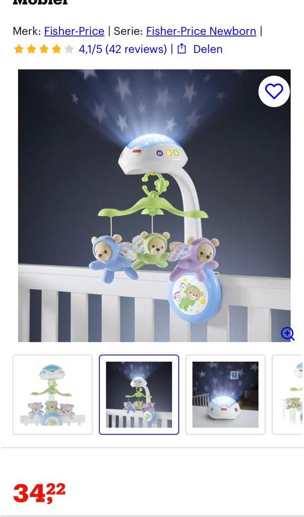 Fisher-Price Projectormobiel met Muziek en Nachtlichtje, Ophalen, Zo goed als nieuw, Overige typen, Met licht