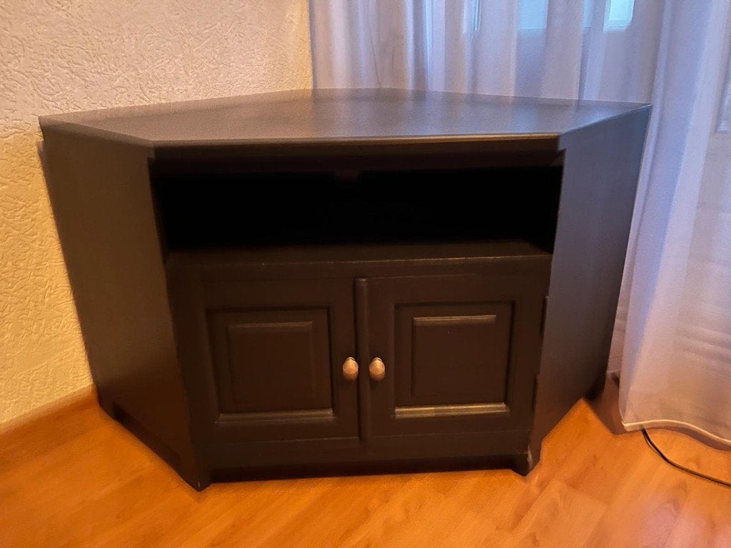 Zwart houten TV dressoir, Ophalen, Gebruikt, 100 tot 150 cm, Minder dan 100 cm