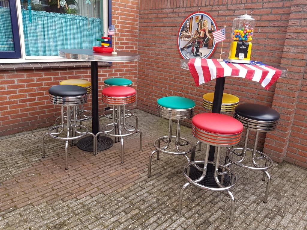 FIFTIES SIXTIES AMERIKAANSE BARKRUKKEN MET BEL AIR BARTAFELS, Ophalen, 5 krukken of meer, 60 tot 90 cm, Met voetsteun
