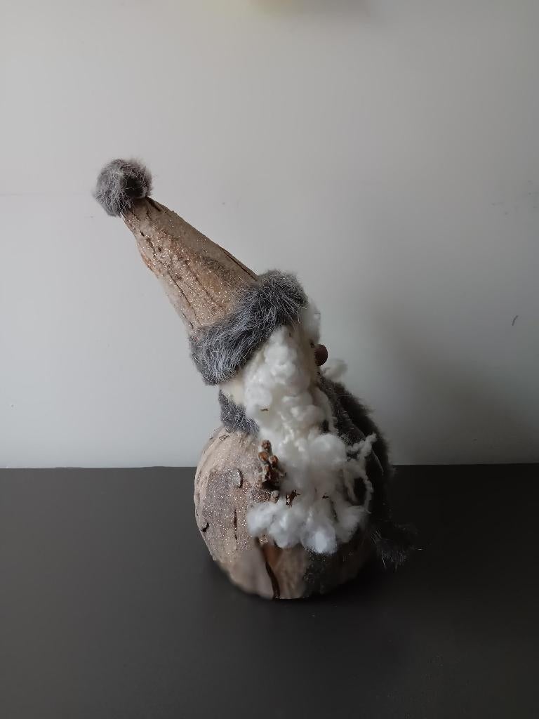 Decoratieve kerst gnome vrouw van hout en textiel, Ophalen of Verzenden, Gebruikt