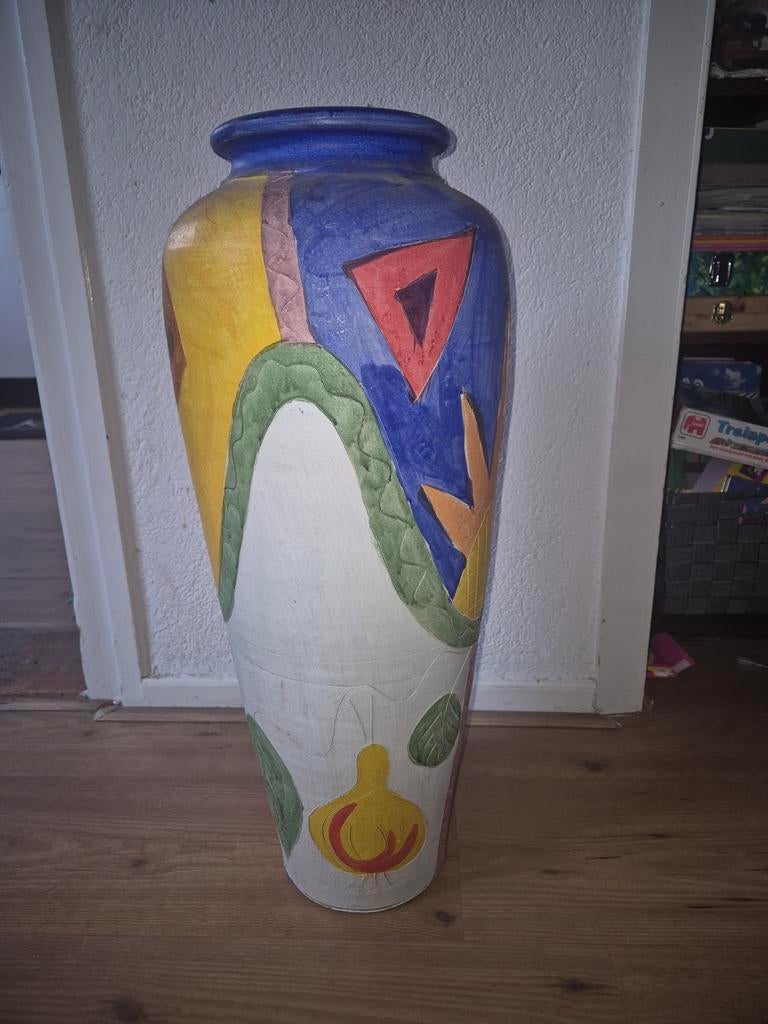 Grote kleurrijke handgeschilderde vaas, uniek design, Ophalen of Verzenden