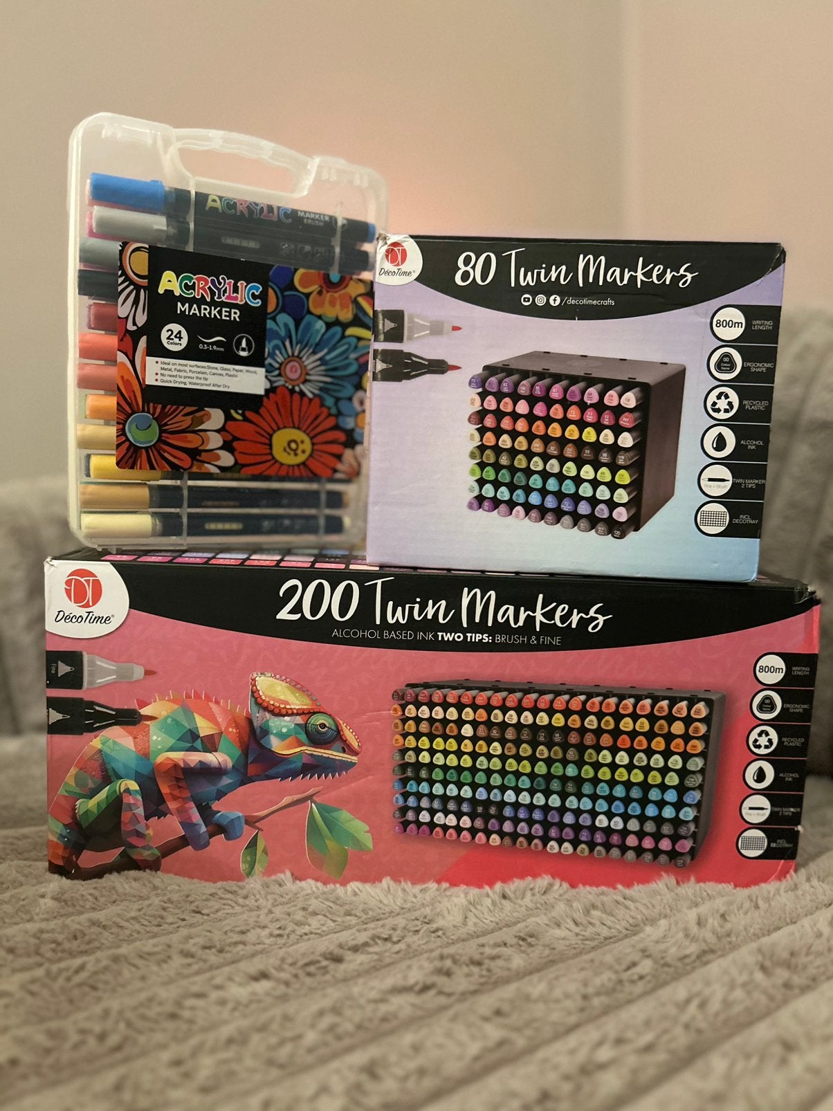 300+ Decotime Twin Markers stiften + Acryl markers, Ophalen of Verzenden, Gebruikt, Potlood of Stift