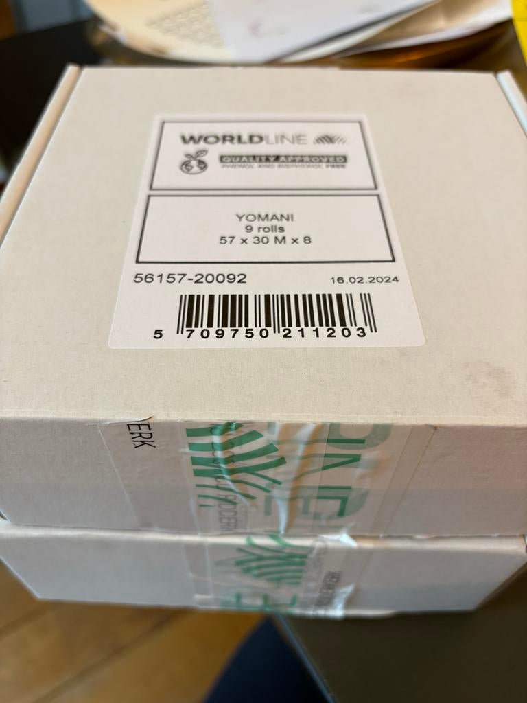 18 Worldline pinrollen 57x30x8 voor Yomani printer, Computers en Software, Labelprinters, Nieuw, Ophalen of Verzenden