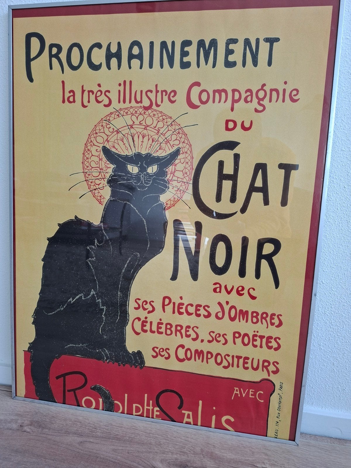 Vintage Le Chat Noir poster in lijst, Gebruikt, Ophalen of Verzenden, Foto of Poster, 75 – 100