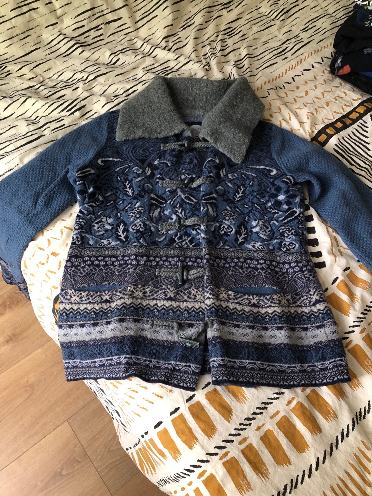 Kool Knitwear vest met patroon en gebreide kraag, Ophalen of Verzenden, Gedragen, Maat 42/44 (L), Blauw