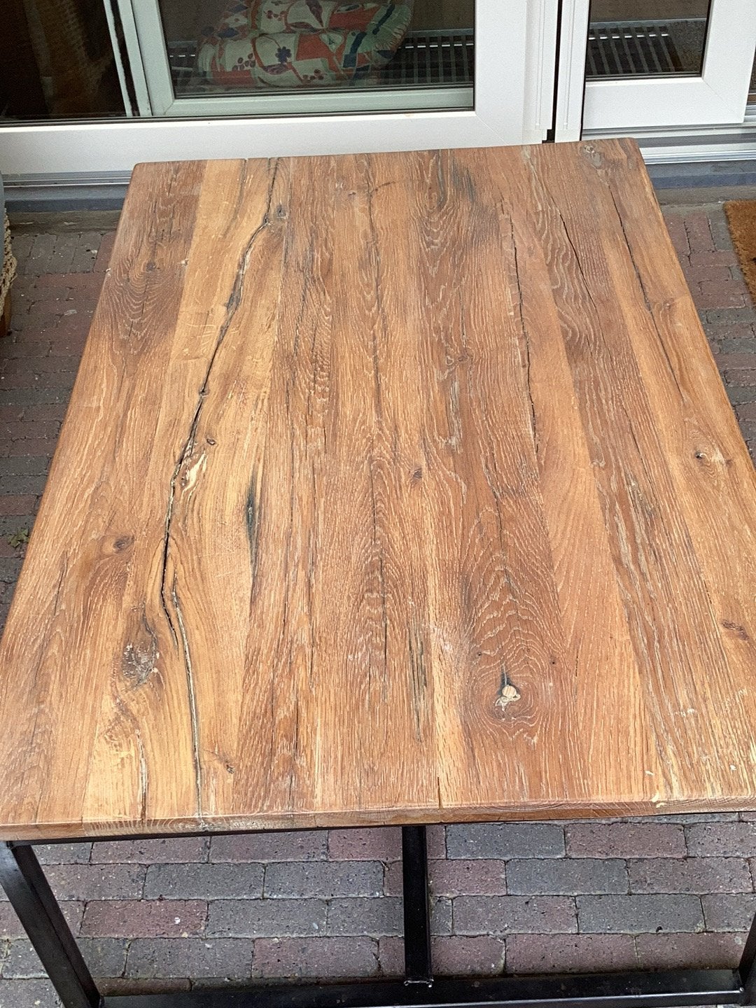 Salontafel van oude wagonplanken met ijzeren frame, Huis en Inrichting, Tafels | Salontafels, Ophalen, 100 tot 150 cm, 50 tot 100 cm