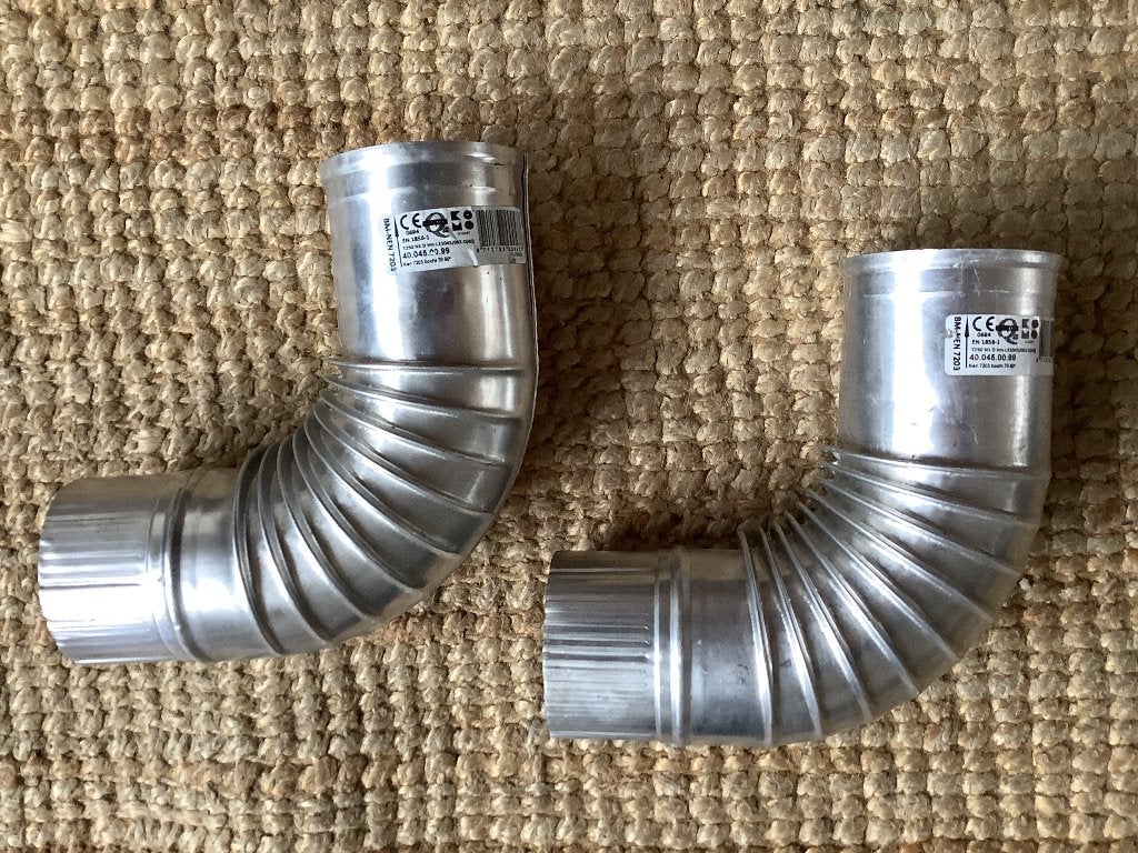 Kachelpijp, aluminium bocht, doorsnee 11 cm, 2 stuks., Ophalen, Nieuw, Ventilator