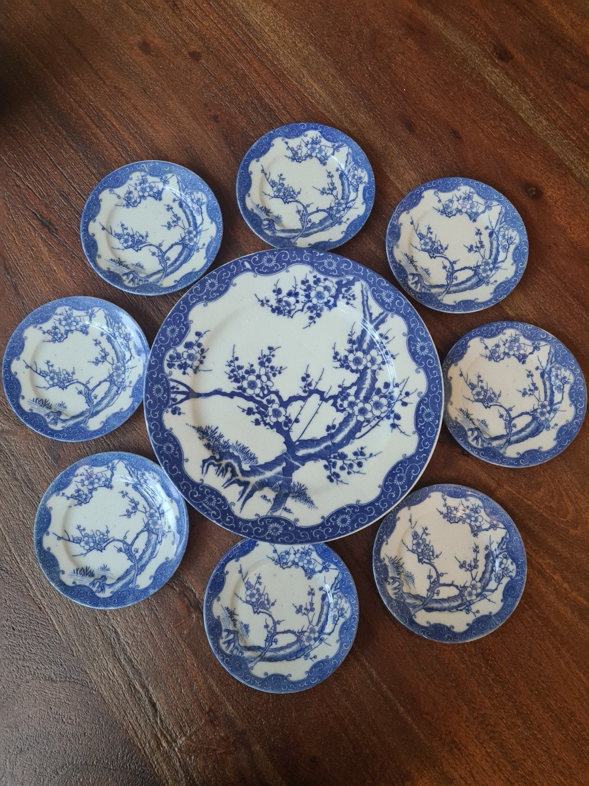 Antiek Japans porseleinen servies - Blauw/Wit, Antiek en Kunst, Ophalen of Verzenden