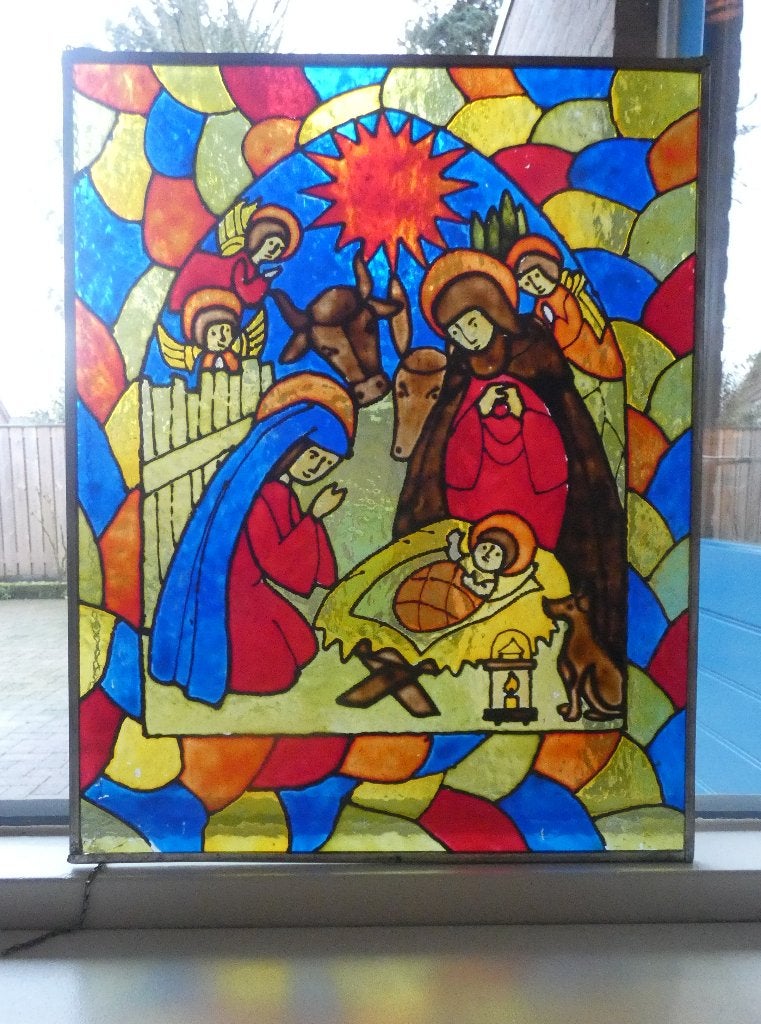 Raamdecoratie glas kerststal [1960], Ophalen of Verzenden, Zo goed als nieuw