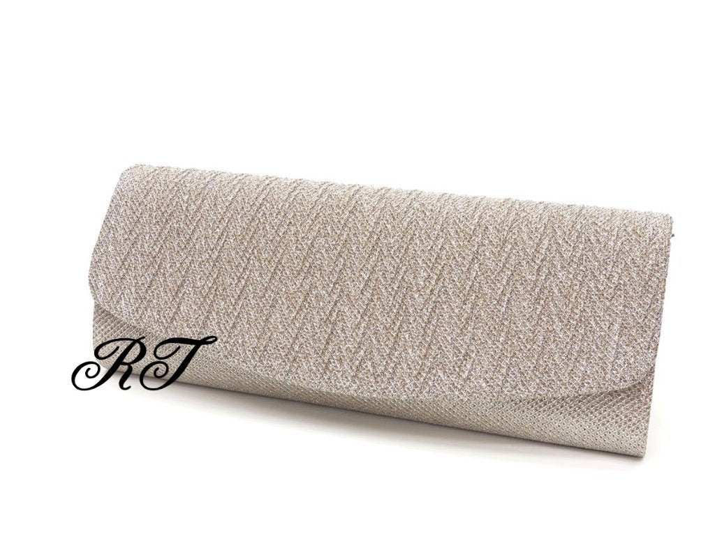 Sprankelende elegante champagne bruidstasje met ribben stof., Ophalen of Verzenden, Zo goed als nieuw, Overige kleuren, Handtas