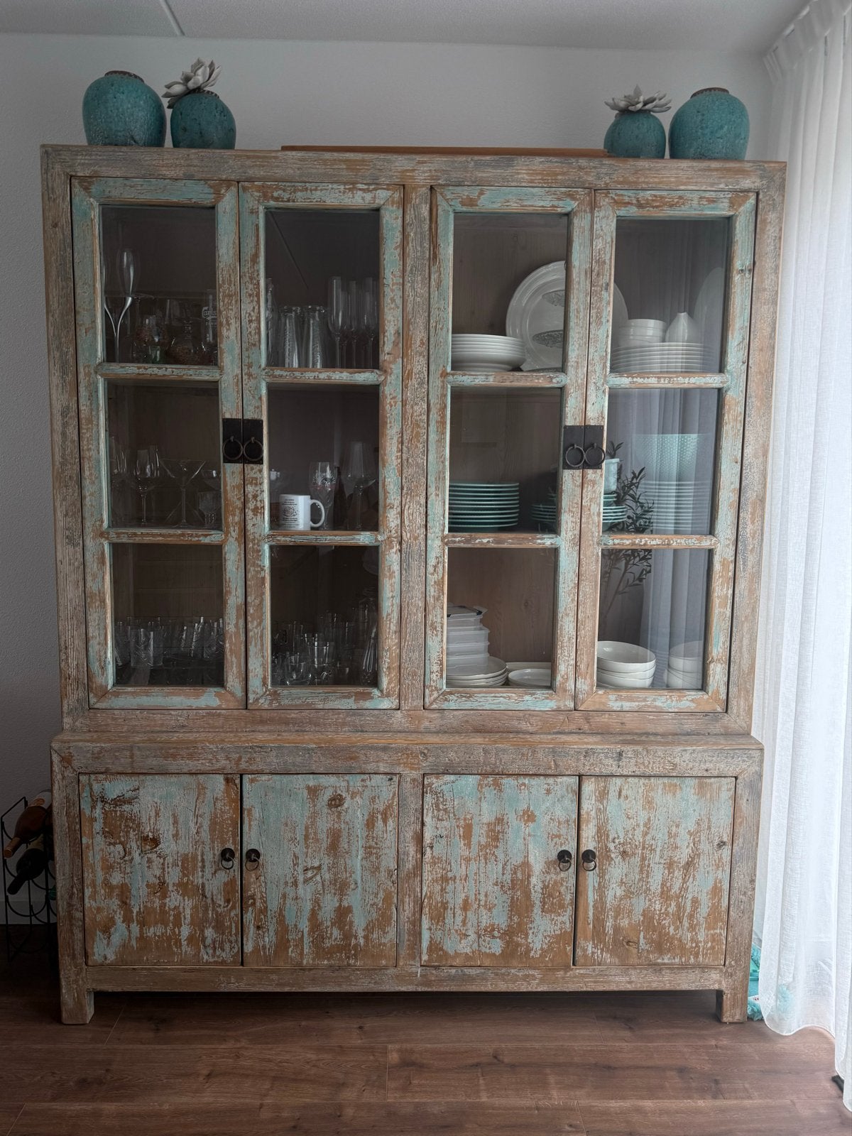 Unieke Ibizastyle buffetkast/vitrinekast, Ophalen, Gebruikt, 100 tot 150 cm, 150 tot 200 cm