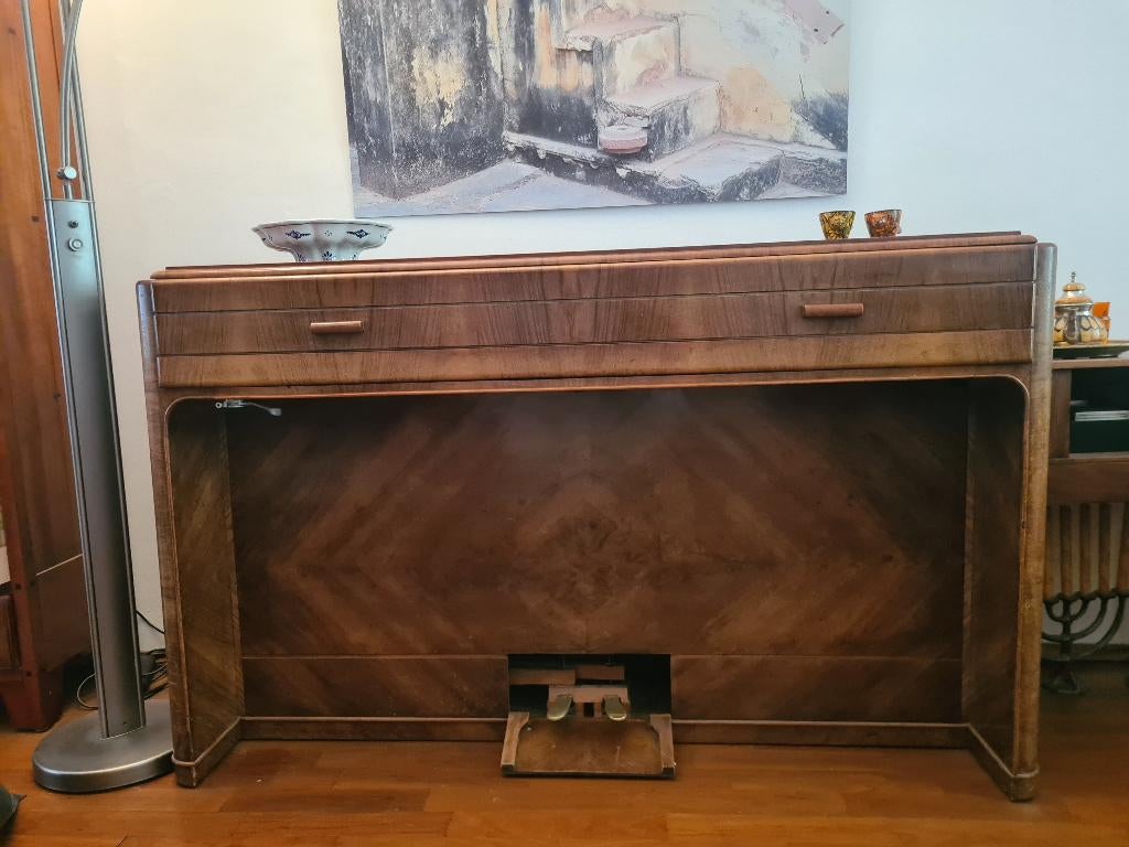 Art deco tafelpiano, Muziek en Instrumenten, Piano's, Ophalen, Gebruikt, Bruin, Piano