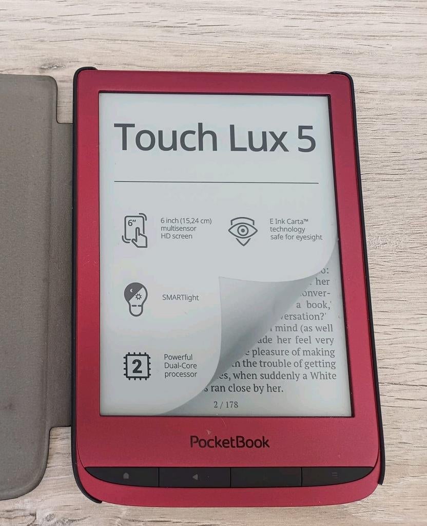 80 e . PocketBook Touch Lux 5 – Zo goed als nieuw + hoes, Computers en Software, E-readers, 8 GB, 6 inch of minder, Ophalen of Verzenden