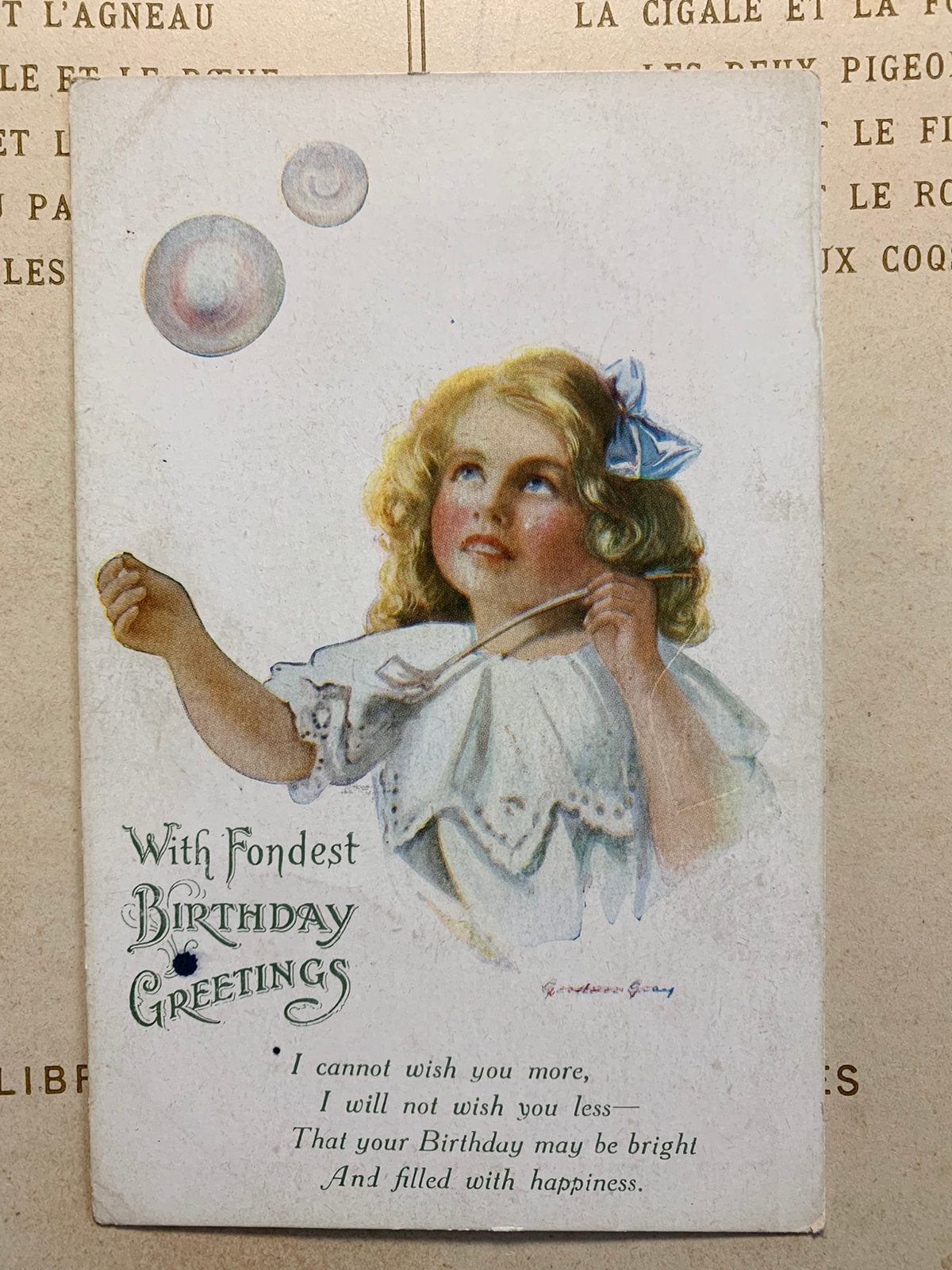 With fondest birthday greetings - bellenblaas (MH), Verzamelen, Ophalen of Verzenden, Voor 1920, Gelopen, Kinderen