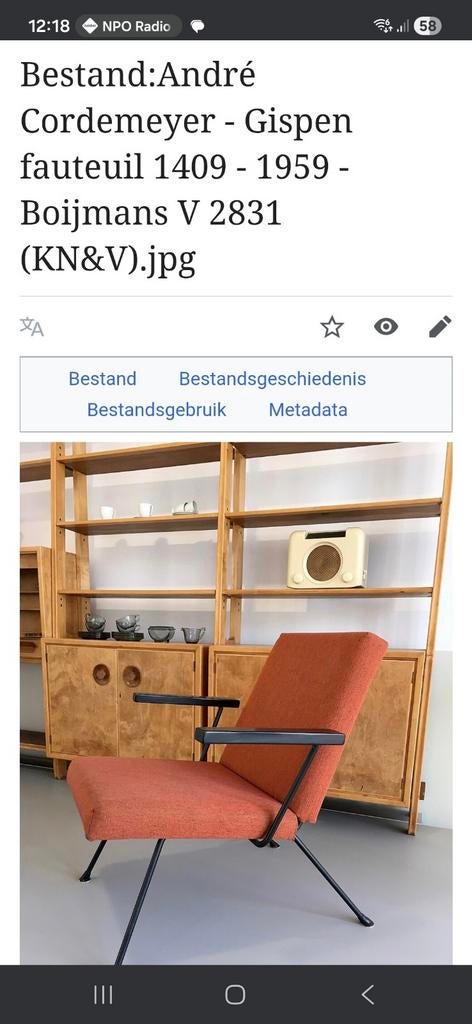 Gispen fauteuil model 1409, Ophalen of Verzenden, Gebruikt, 50 tot 75 cm