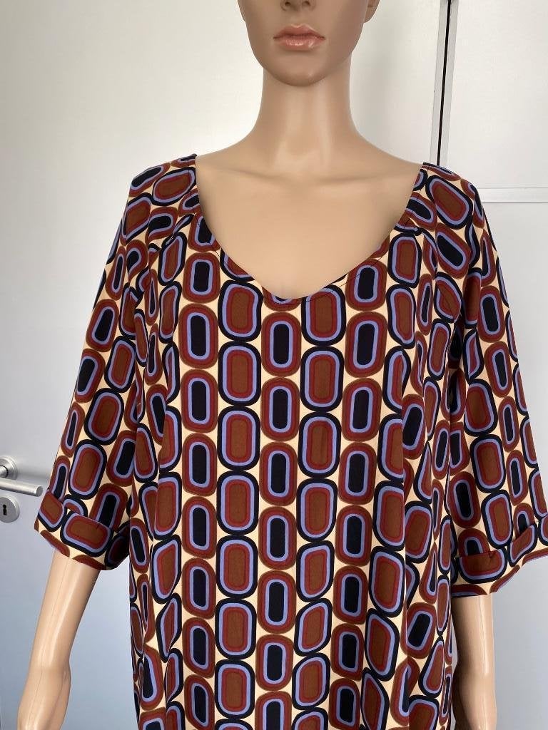 i117 Only.M maat 44=L blouse tuniek top bruin/beige/blauw, Bruin, Maat 42/44 (L), Ophalen of Verzenden, Zo goed als nieuw