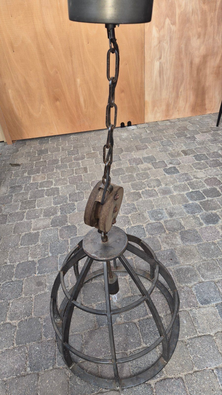 Industriële hanglamp met katrol - Metaal, Ophalen, Gebruikt, E27 (groot), Industrieel, Vintage