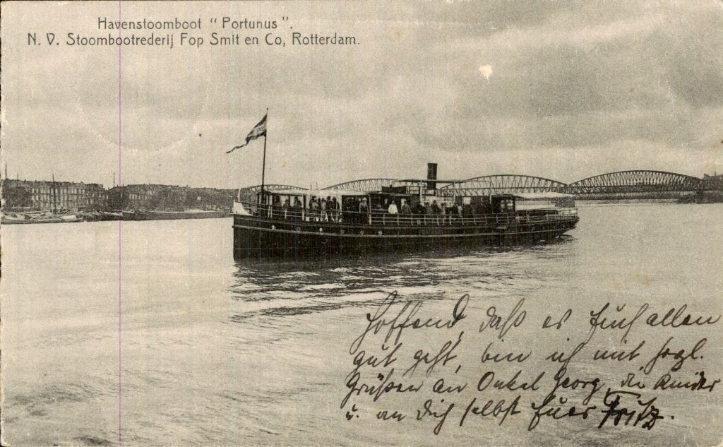 Rotterdam - Havenstoomboot Portunus - Fop Smit en C, Ophalen of Verzenden, 1920 tot 1940, Gelopen, Zuid-Holland