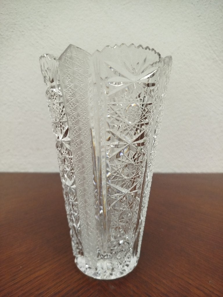 Vintage Boheems kristallen vaas handgeslepen(18,5 cm), Ophalen of Verzenden