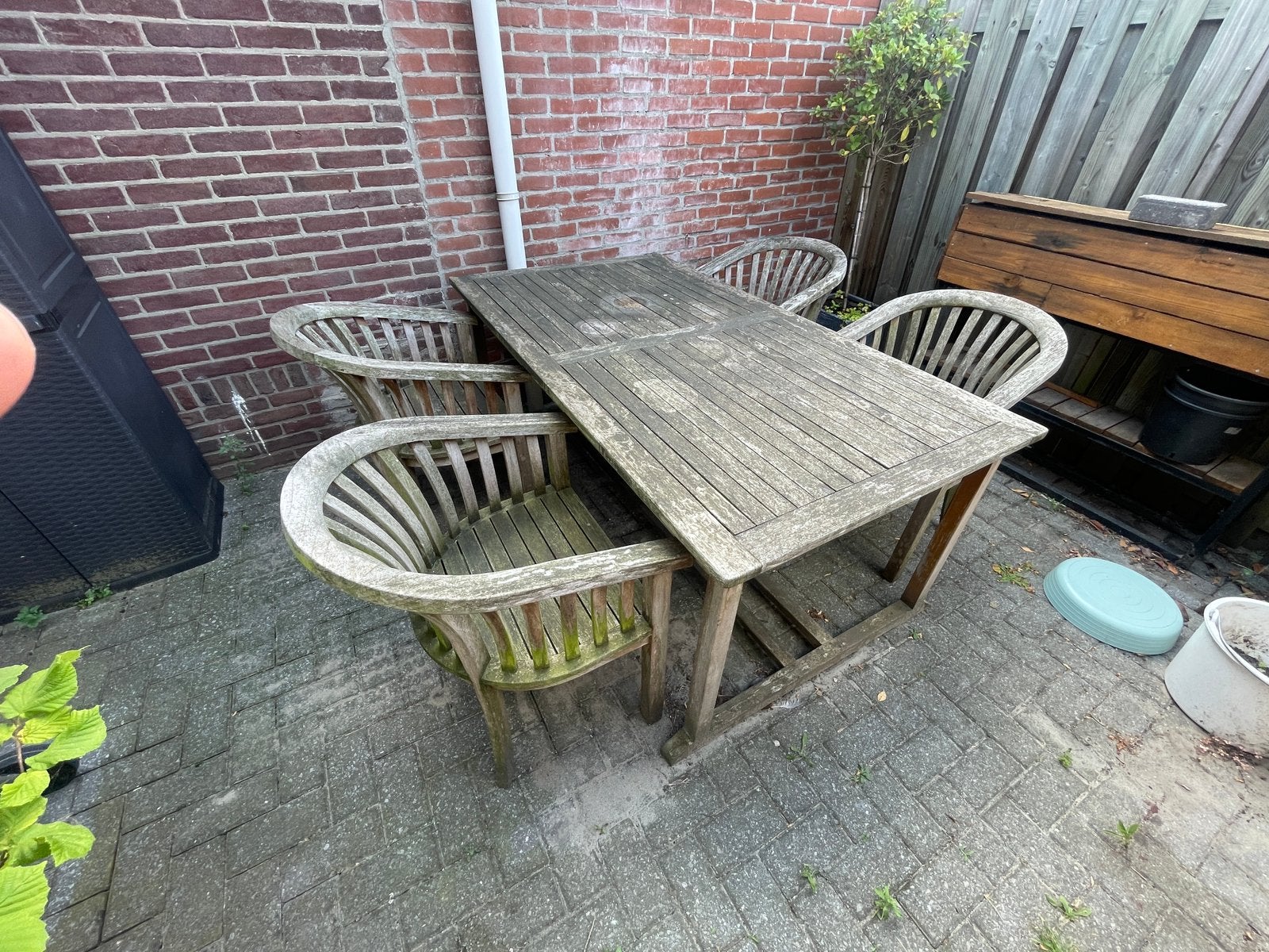 Hardhouten tuinset met tafel (180x100 cm), Tuin en Terras, Tuinsets en Loungesets, Ophalen, 4 zitplaatsen, Gebruikt, Eettafel