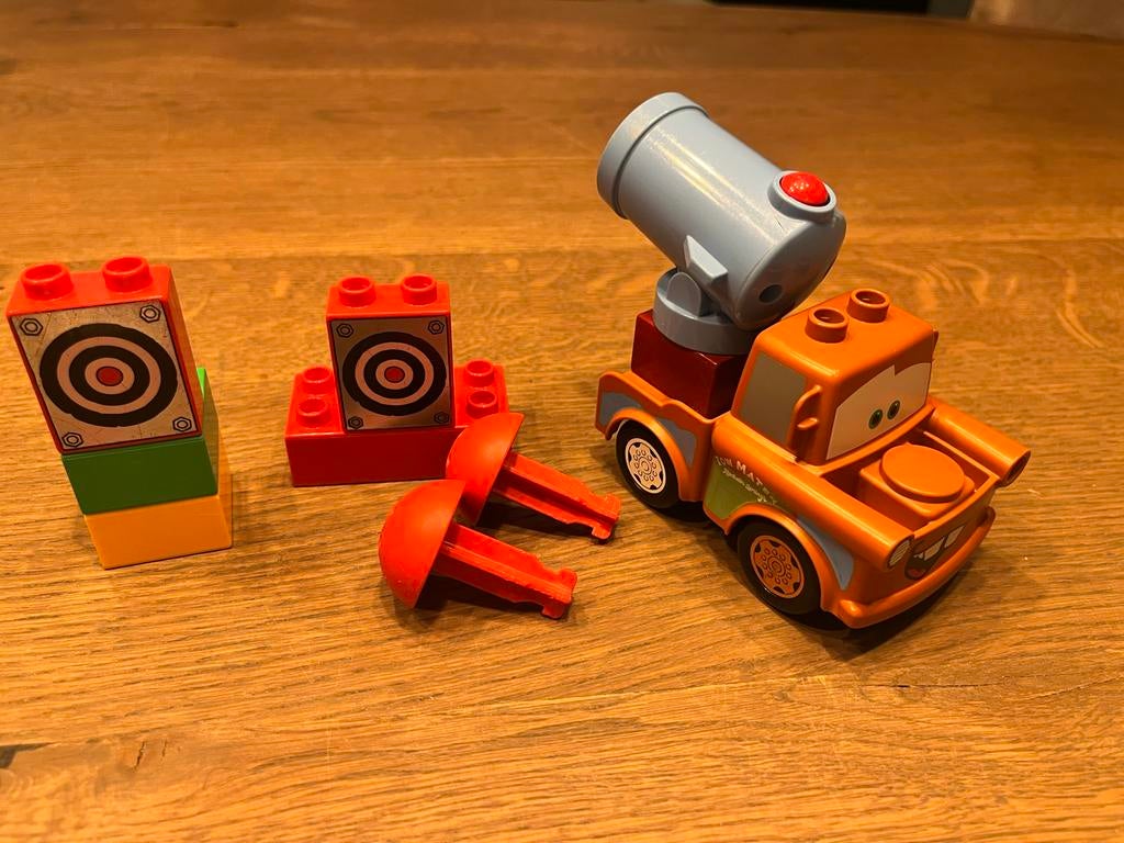 Duplo Cars Takelwagen Mater met kanon en doelen, Ophalen of Verzenden, Gebruikt, Complete set, Duplo
