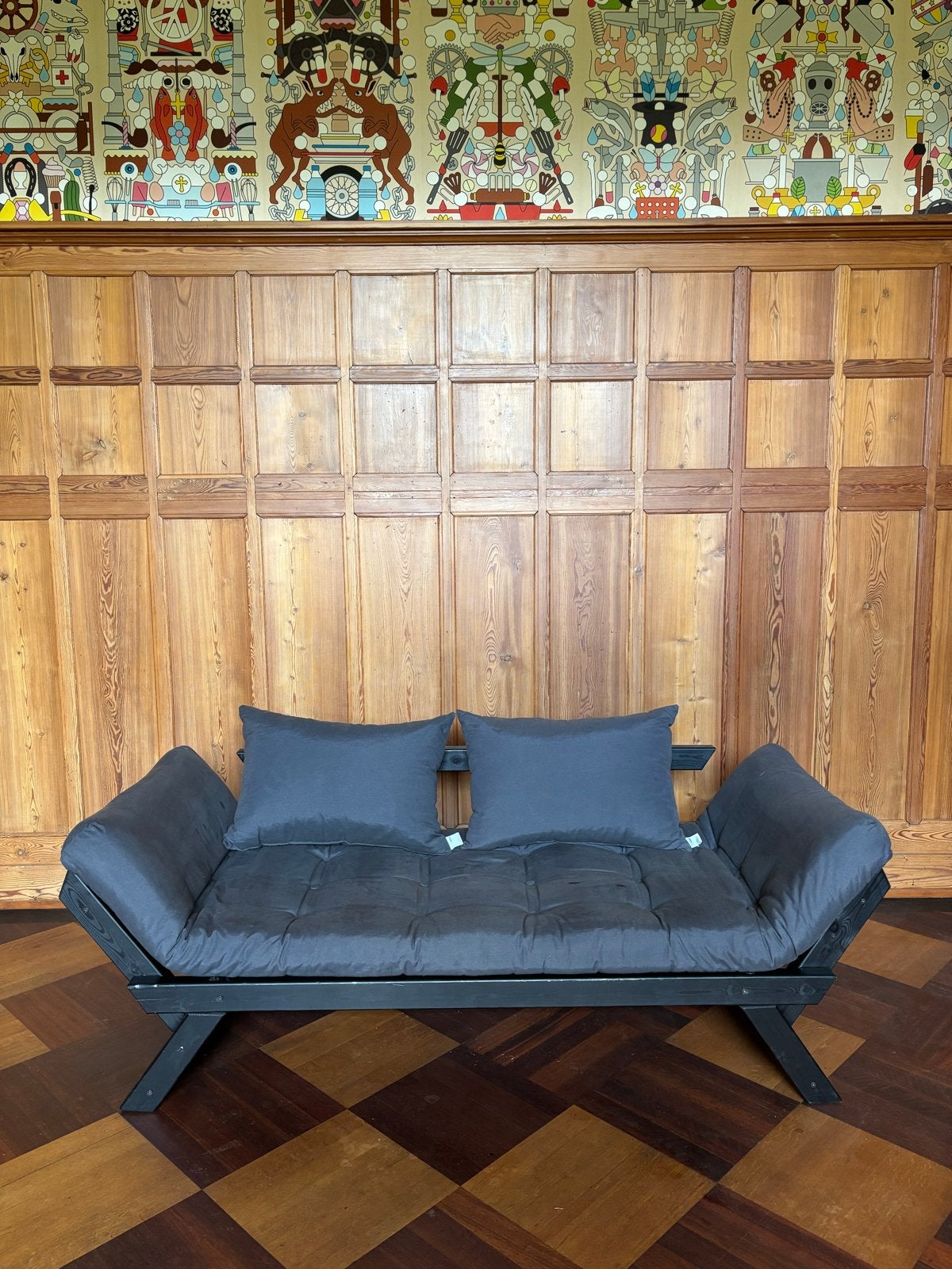 Slaapbank Karup Bebop zwart / grijs, Ophalen, 150 tot 200 cm, Tweepersoons, 75 tot 100 cm