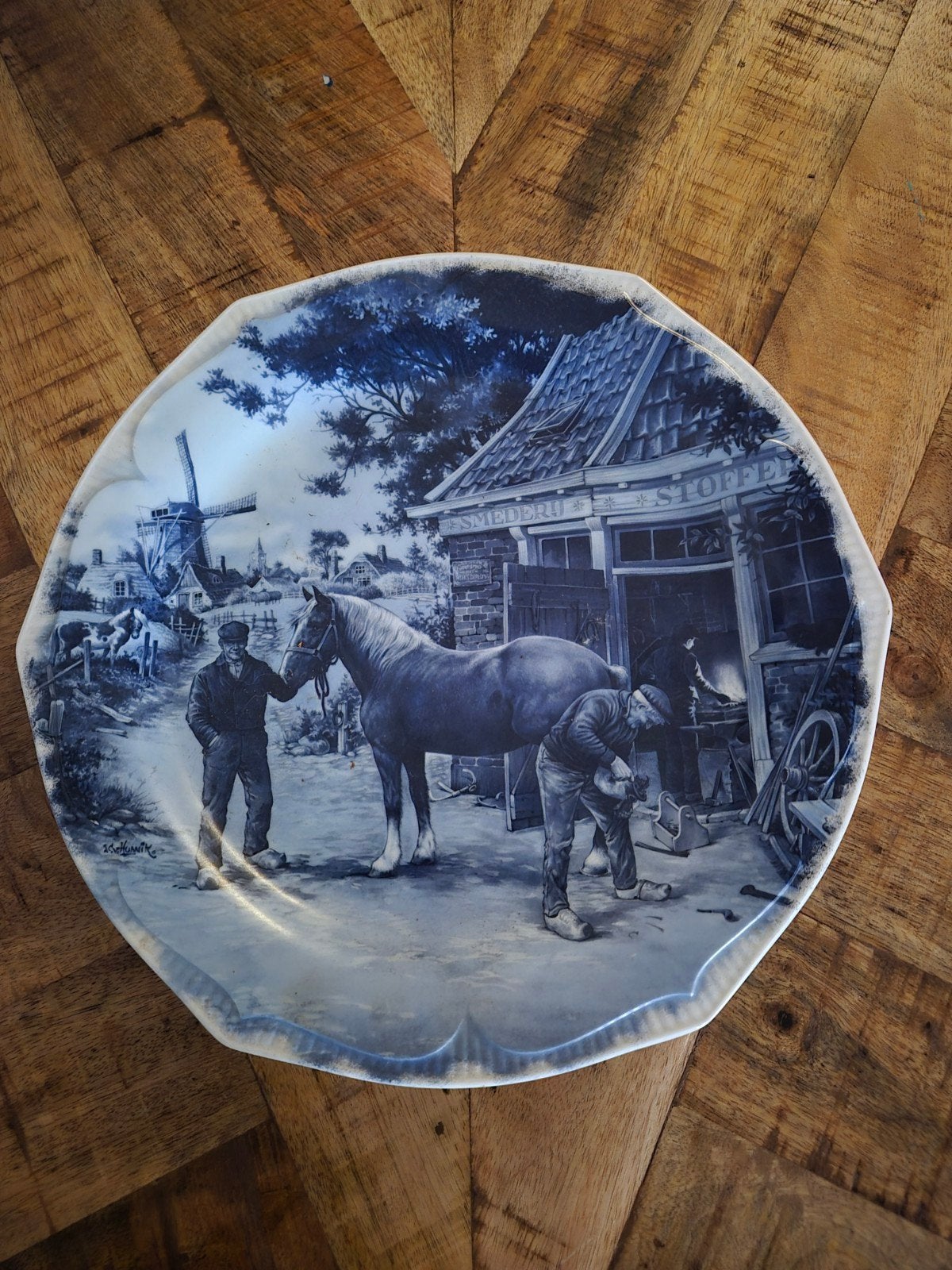Delfts Blauw sierbord 'De Smid' - Handbeschilderd, Ophalen of Verzenden