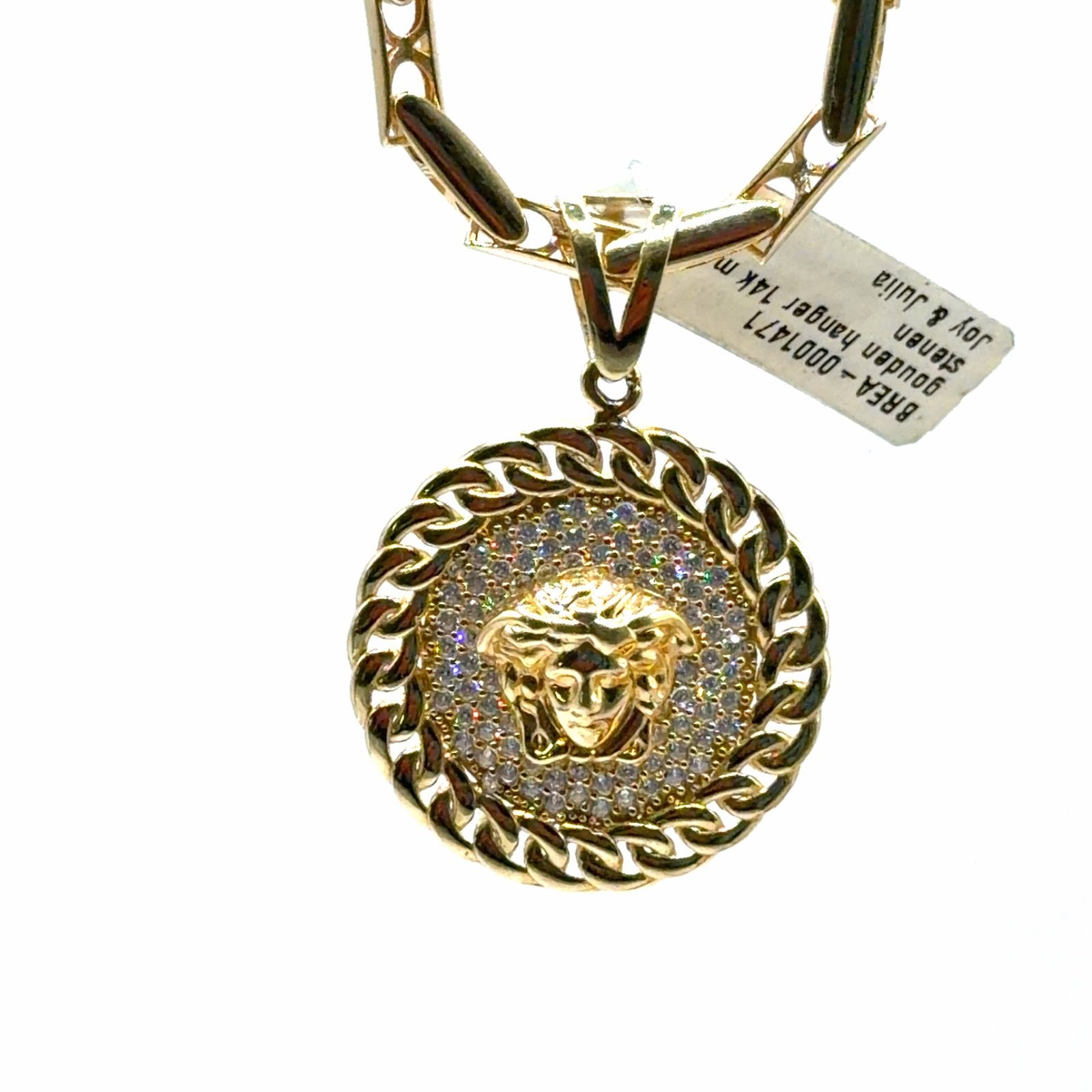 Gouden Hanger 14K met Medusa Hoofd en Zirkonia