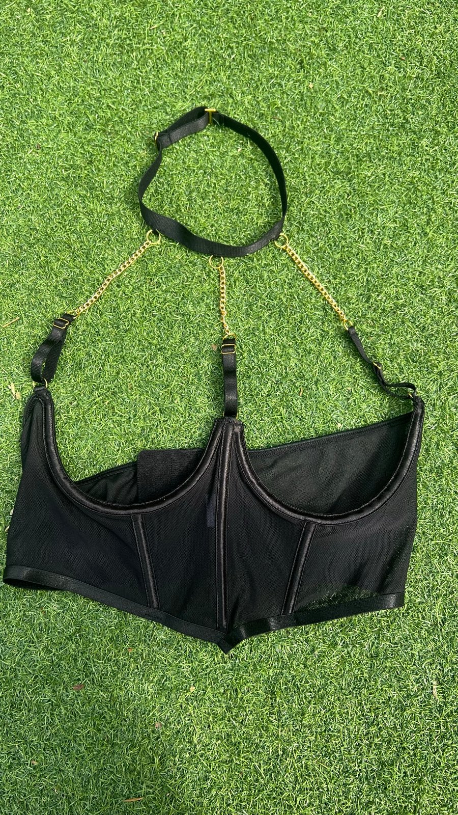Zwarte body met gouden kettingdetails, Ophalen of Verzenden, Zwart, Body of Korset