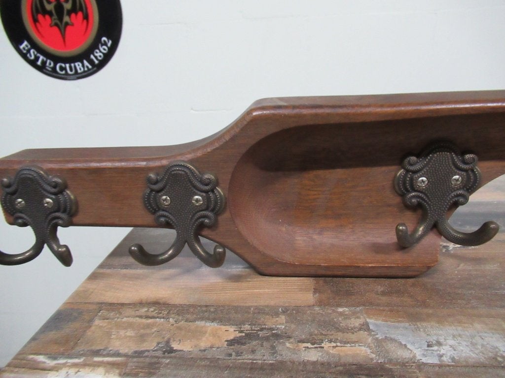 Jukmodel kapstok eikenhout + koperen haken, Wandkapstok, Gebruikt, Ophalen of Verzenden, Minder dan 100 cm