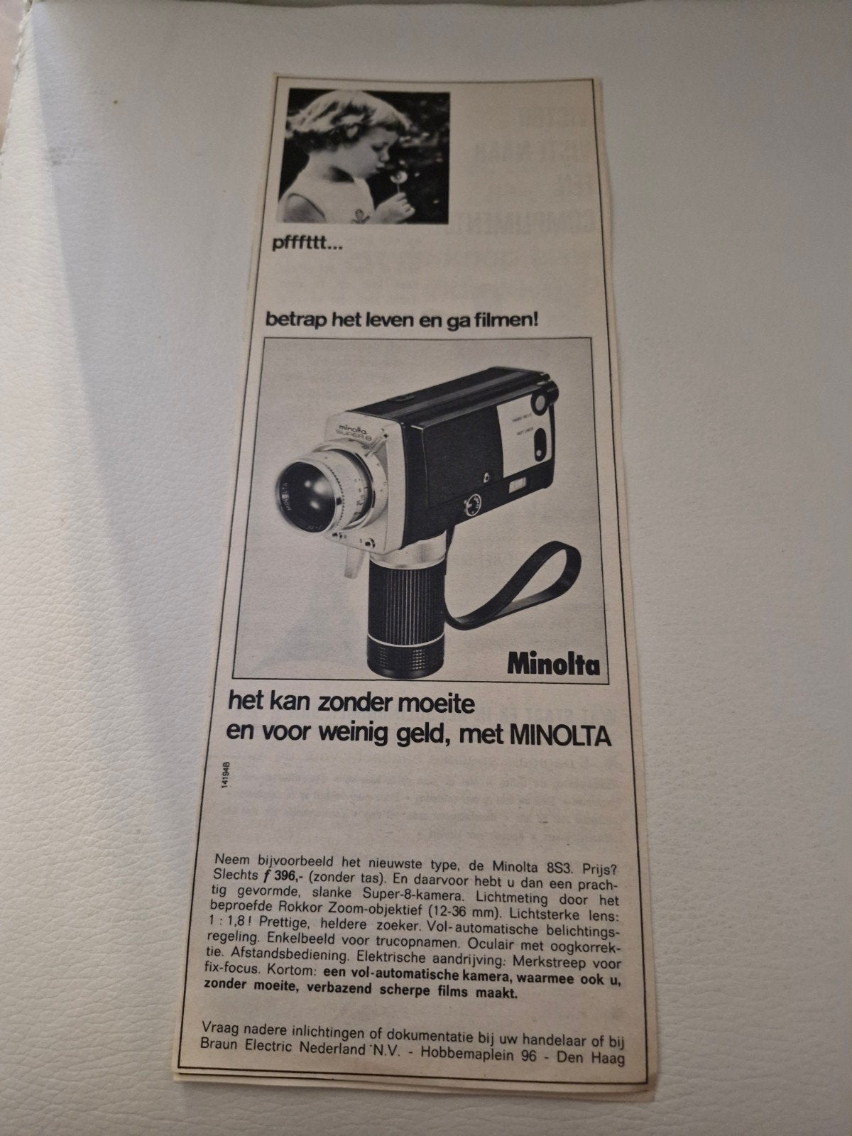 Vintage Minolta Camera Advertenties (32x12 cm), Ophalen of Verzenden, Gebruikt, Compact, Minolta