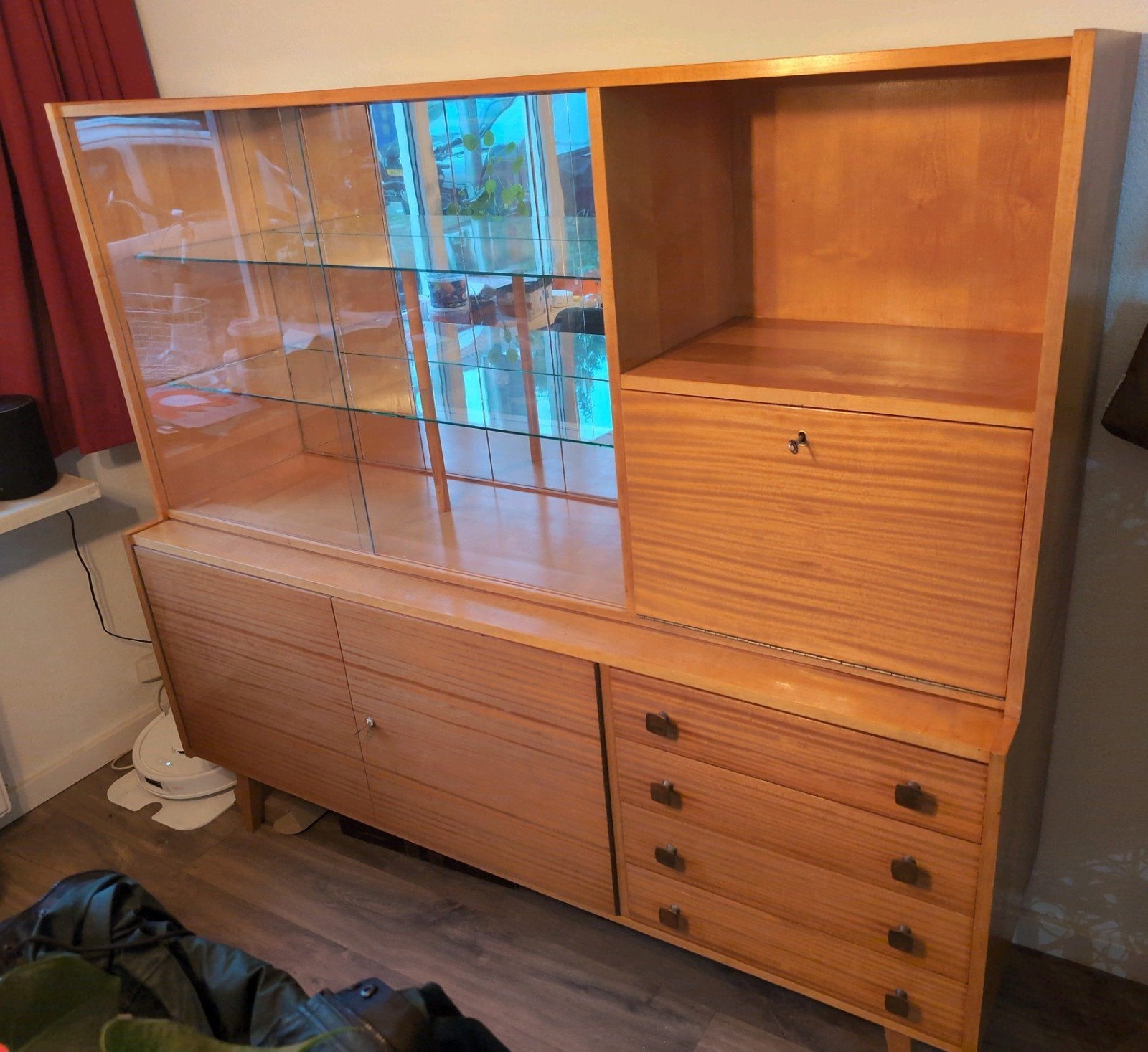 Vintage Dressoir / vitrinekast, Ophalen, Gebruikt, Glas, 150 tot 200 cm