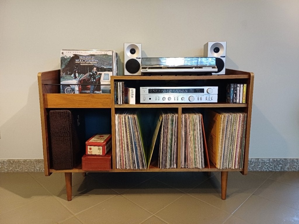 Audiomeubel platenkast platenspeler kast hout retro vintage, Ophalen, 100 tot 150 cm, Retro / vintage / midcentury, Zo goed als nieuw