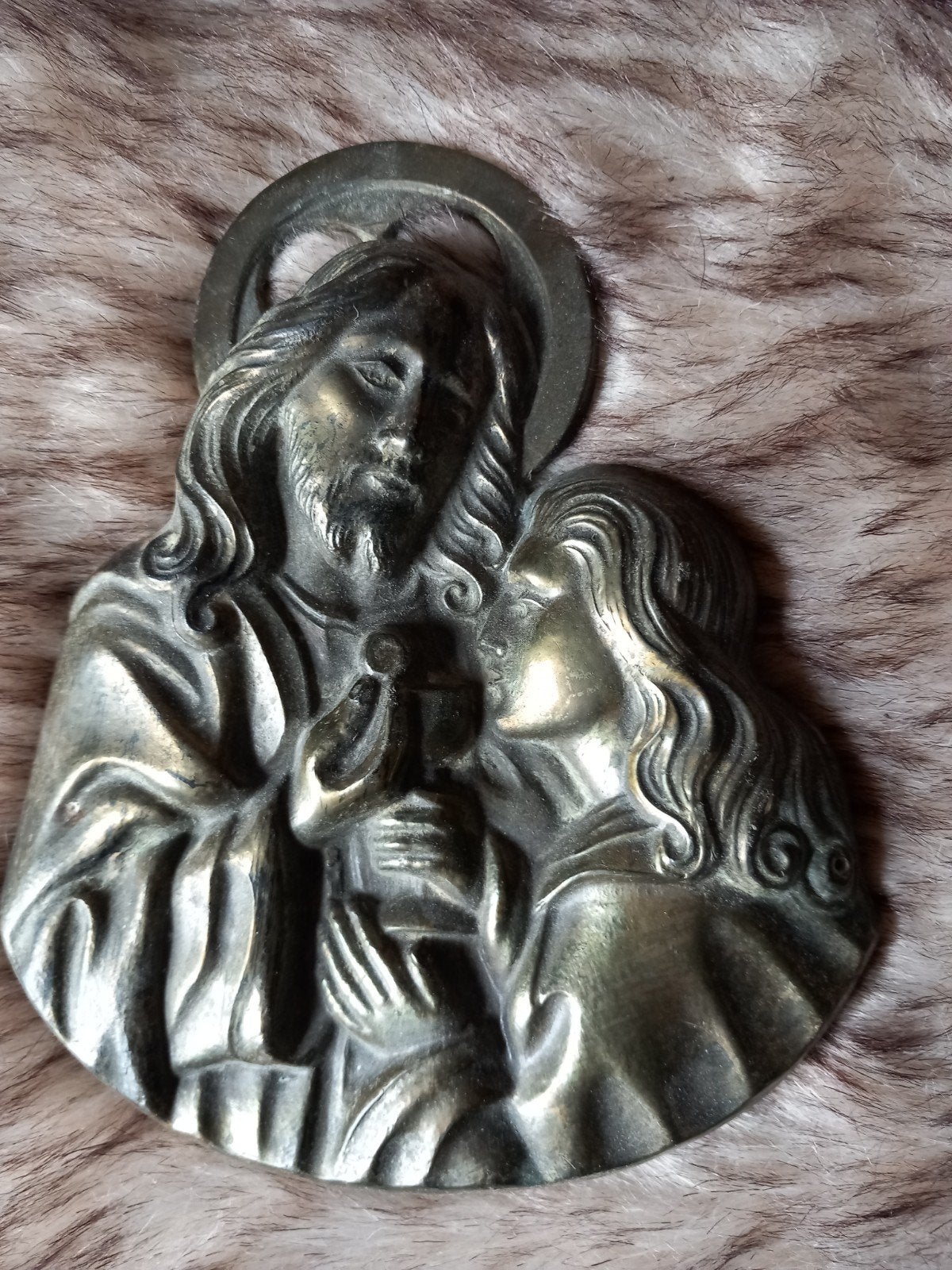Vintage bronzen/messing religieus wanddecoratie, Ophalen of Verzenden