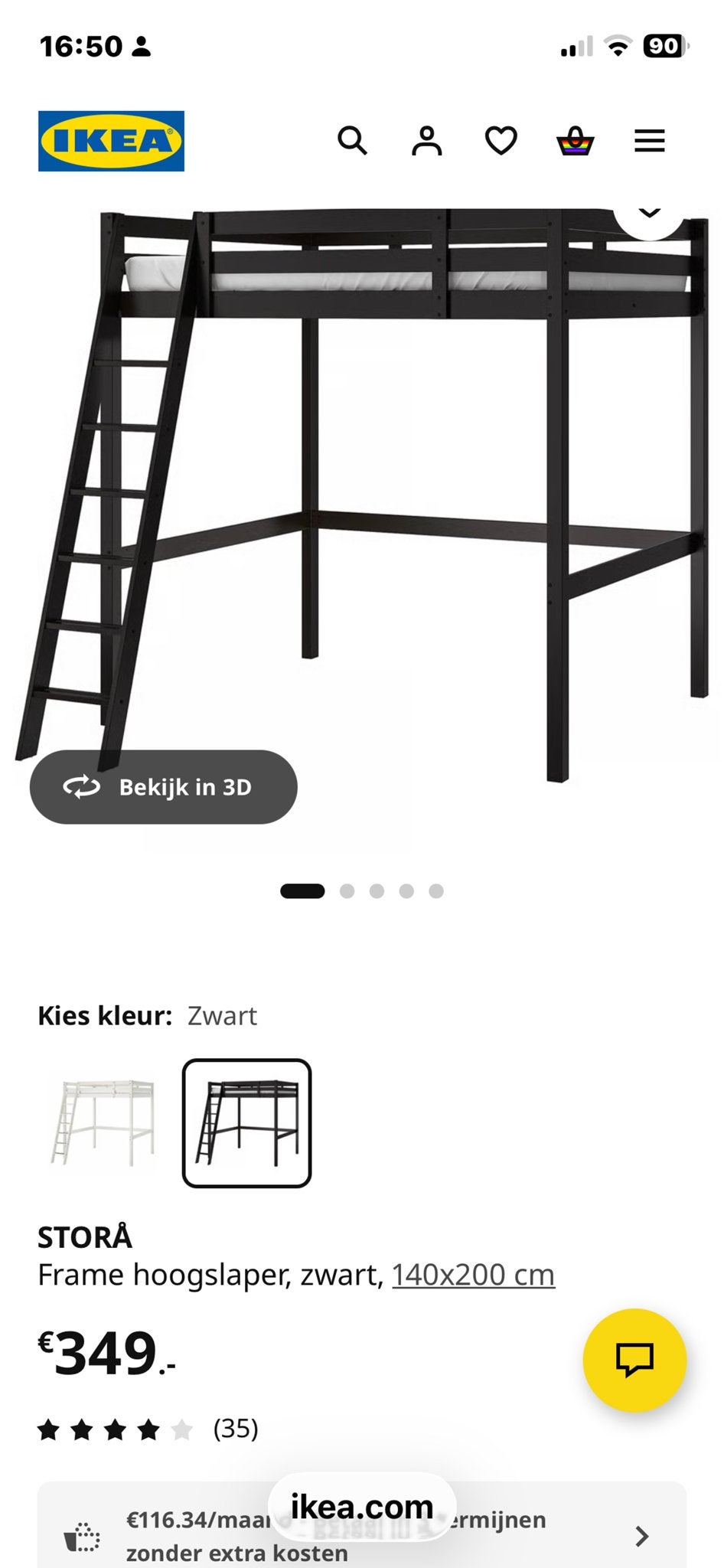 IKEA STORÅ Hoogslaper 140x200 cm (zonder matras), Huis en Inrichting, Slaapkamer | Stapelbedden en Hoogslapers, Gebruikt, Hoogslaper