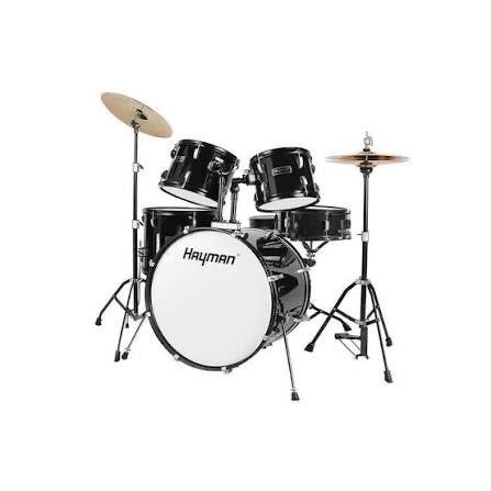 Hayman Drumstel Zwart Compleet met Bekkens en Boeken, Muziek en Instrumenten, Ophalen, Gebruikt, Overige merken