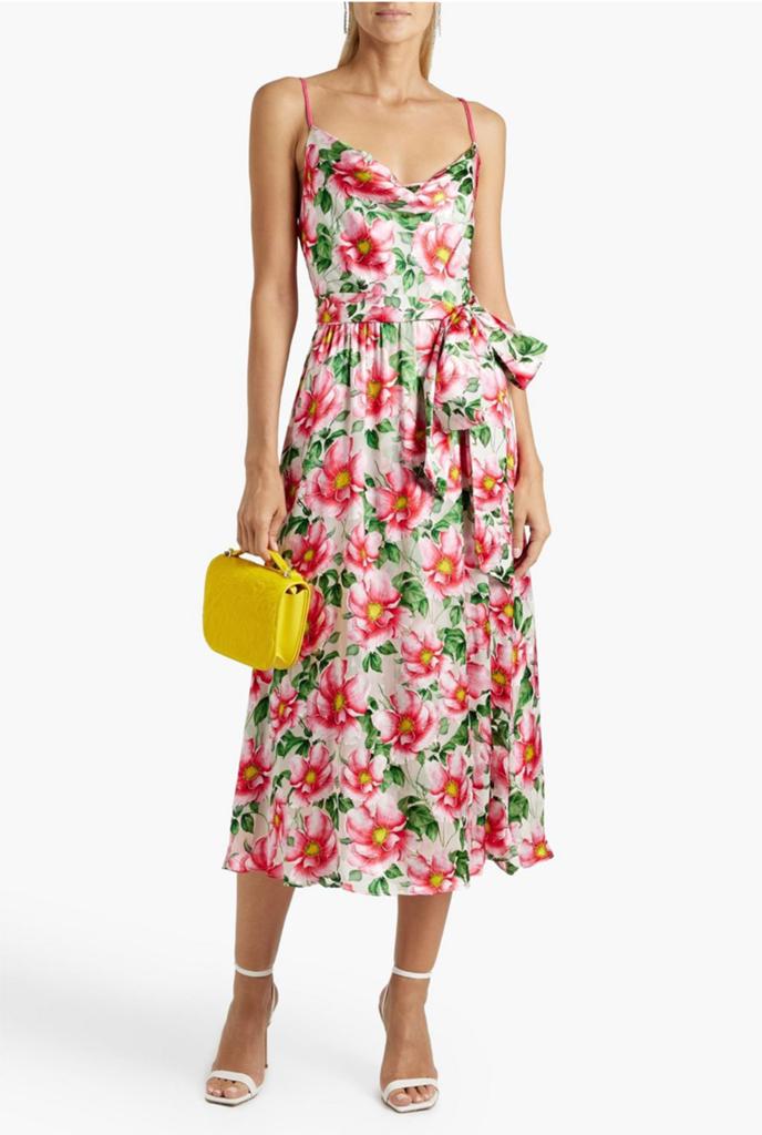 Alice + Olivia Samantha draped floral-print satin midi dress, Kleding | Dames, Nieuw, Ophalen of Verzenden, Roze, Maat 36 (S)