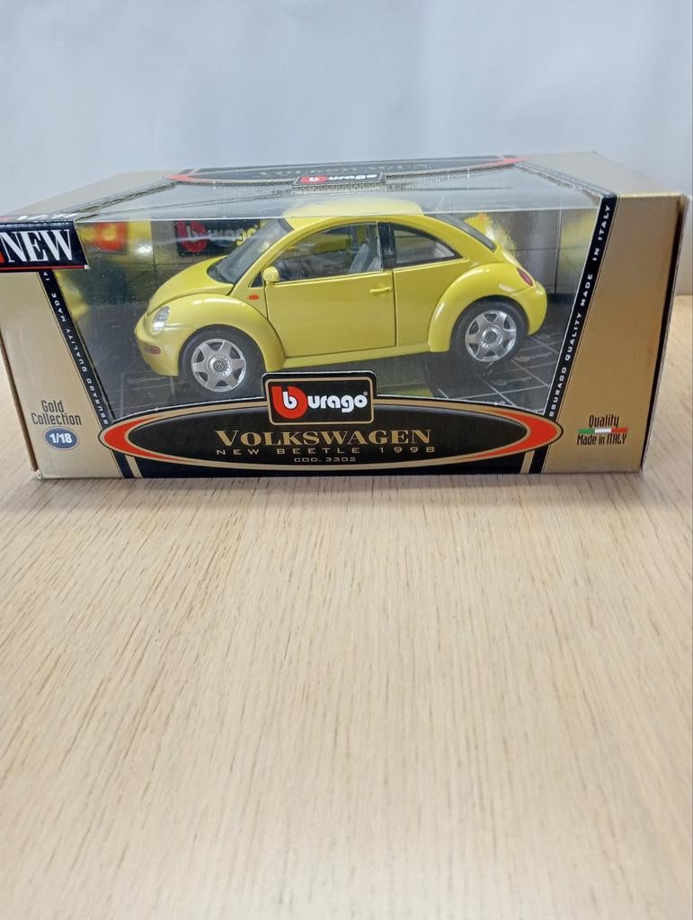 Burago Volkswagen New Beetle 1998 - Geel (1:18), Hobby en Vrije tijd, Modelauto's | 1:18, Ophalen of Verzenden, Nieuw, Auto, Bburago