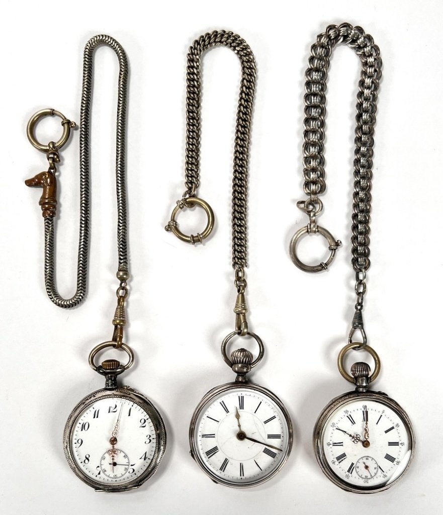 856. Zilveren en verzilverde zakhorloges, ca. 1900