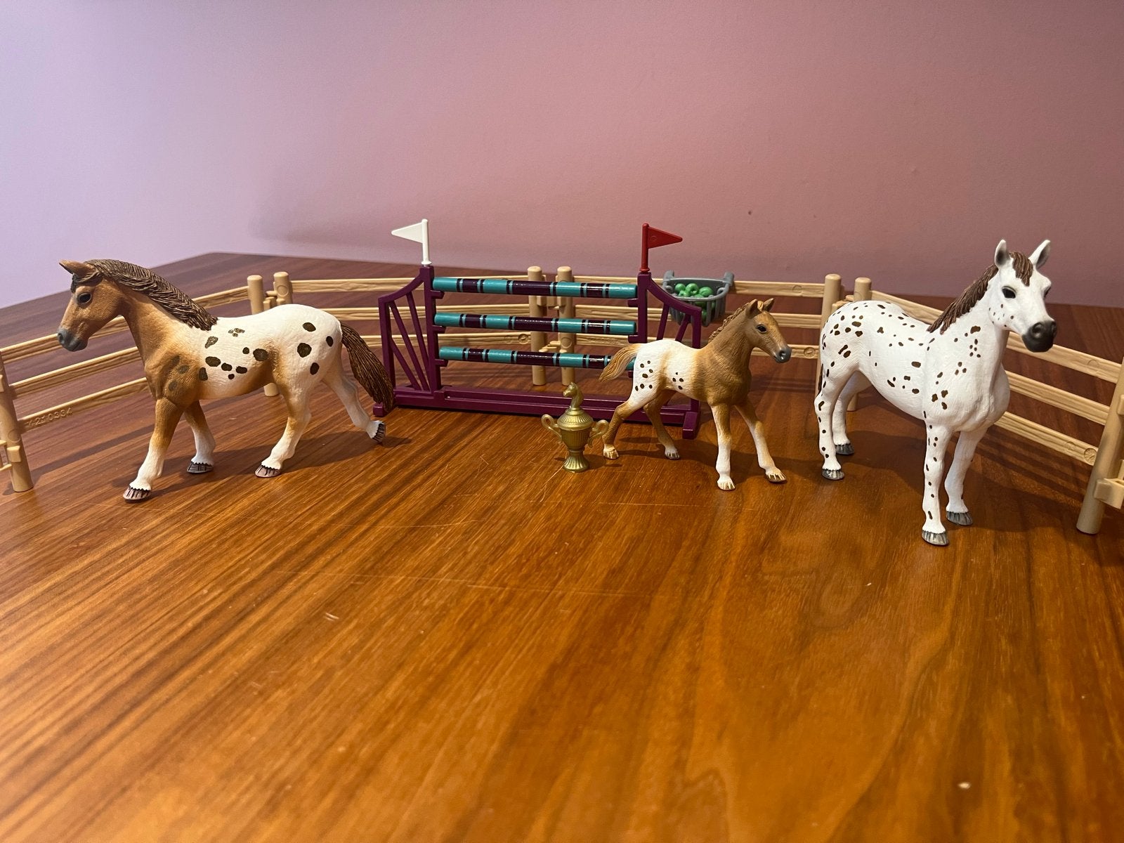 Schleich paarden set met hindernis en veulen, Verzenden, Gebruikt, Jongen of Meisje