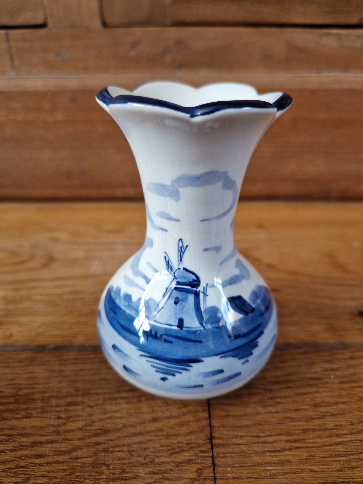 Delfts Blauw vaasje met molen decoratie - 9,5 cm hoog, Ophalen of Verzenden