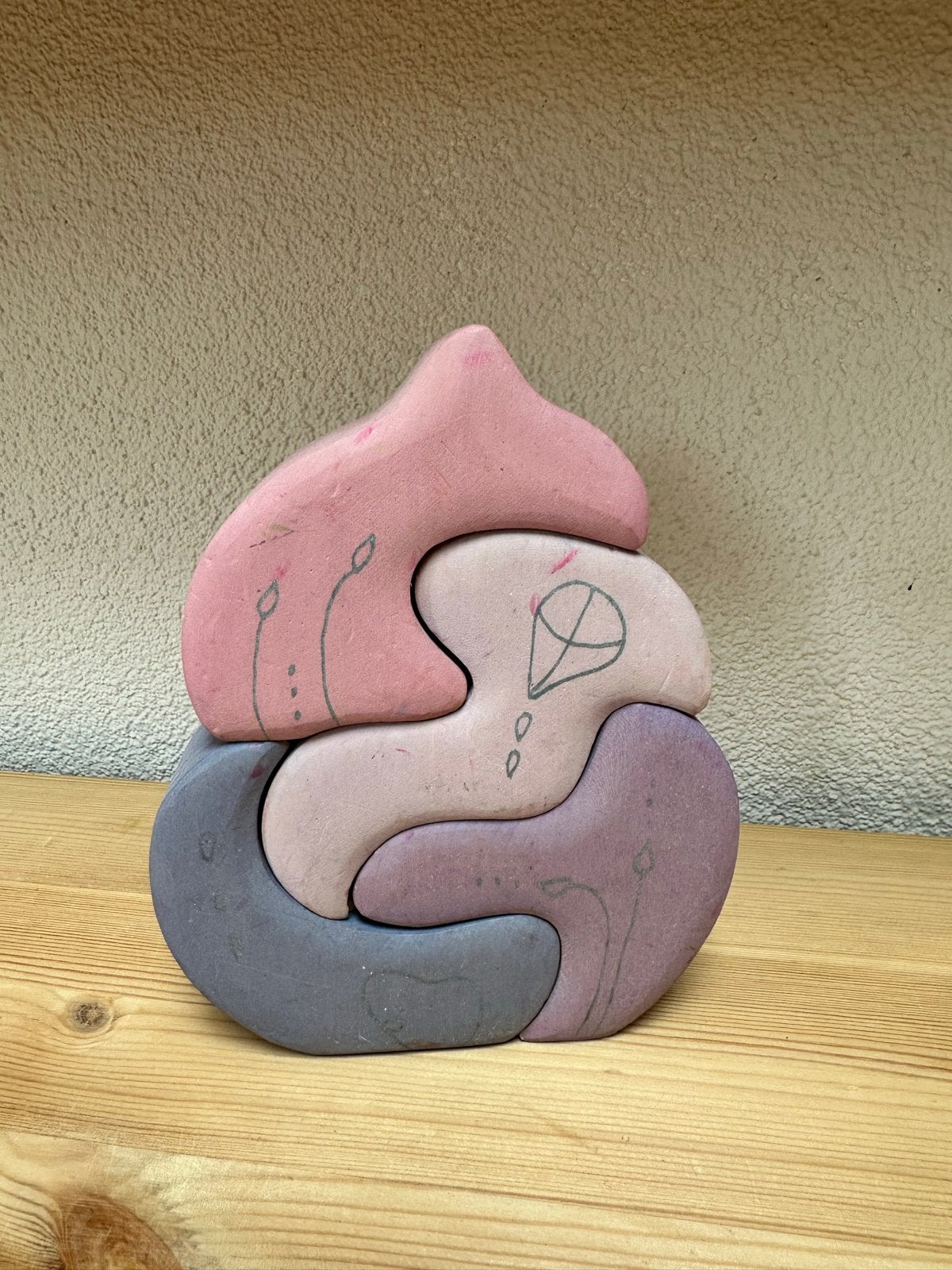 Grimm's puzzel/stapelblokken in pastelkleuren, Ophalen of Verzenden, Gebruikt, Overige typen