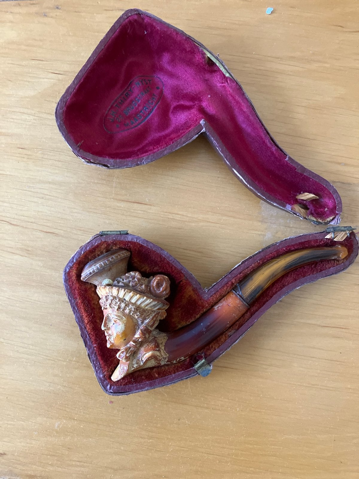 Antieke Meerschuim Pijp met Vrouwenhoofd in Etui, Antiek en Kunst, Ophalen of Verzenden