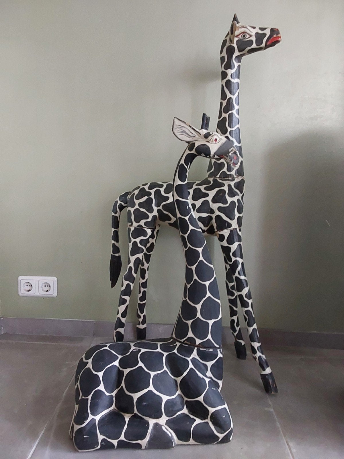 Oud houten giraffen beeldenset, Handgemaakt, Ophalen of Verzenden, Zoogdier, 1 meter - 2 meter